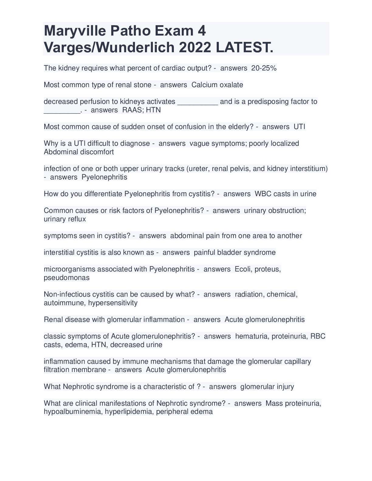 Preview image for Maryville Patho Exam 4 Varges/Wunderlich 2022 LATEST.